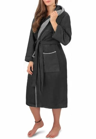 Budget 👍 Normani® Unisex Baumwoll-Bademantel Rob Schwarz/ Grau 🌟 7 Budget 👍 Normani® Unisex Baumwoll-Bademantel Rob Schwarz/ Grau 🌟 – Bild 6