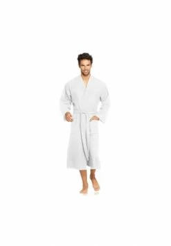 Auslauf 😉 VOSSEN® Bademantel Unisex Kimono Wellington-L Weiß - 030 Weiß 🔥