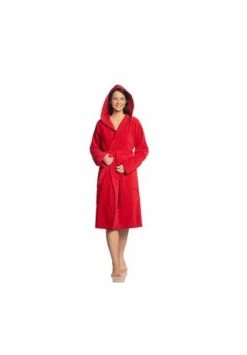 Bestes Angebot 🎁 VOSSEN® Bademantel Unisex Kurzmantel Mit Kapuze Texas Purpur - 3705 Rot 🥰