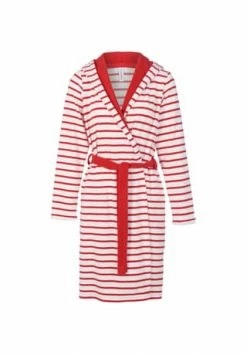 Auslauf ✨ TAUBERT Damen Kurz-Bademantel Mit Kapuze Aus Feinfrottier, Länge 100cm Yacht Red-White 🌟
