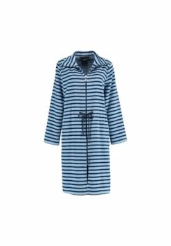 Angebote 😀 Cawö Bademantel Damen Kurzmantel Mit Reißverschluss Streifen 3340 Blau - 11 Blau ⭐